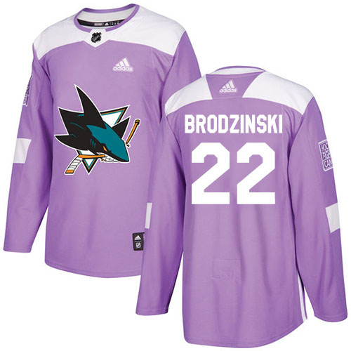 Adidas San Jose Sharks #22 Jonny Brodzinski Purple Authentic Fights Cancer Stitched Youth NHL Jersey